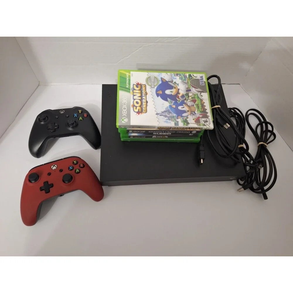 Microsoft Xbox One X Console 1TB 1787 BUNDLE 2 Controllers, Power Cords, 5 Games